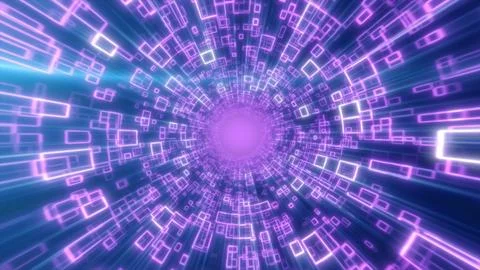 Intense pink tech vortex with radiant geometric squares spiraling into a gl.. Stock Illustration