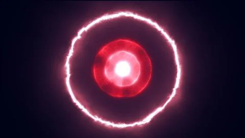 Intense red energy pulse with glowing circular shockwave, symbolizing power s Stock Illustration
