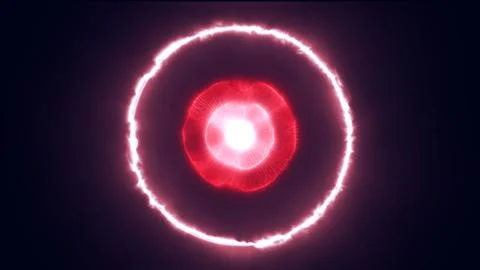Intense red energy pulse with glowing circular shockwave, symbolizing power.. Illustrazione stock