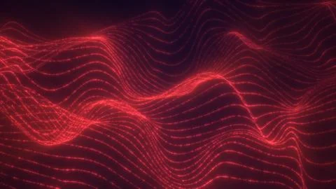 Intense red glowing digital waves forming smooth flowing lines across a dar.. Stock Illustration