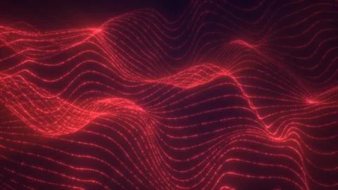 Intense red glowing digital waves forming smooth flowing lines across a dar.. Stock Illustration