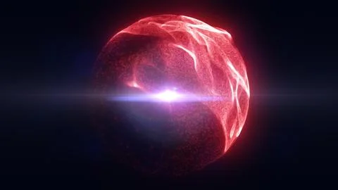Intense red glowing sphere with molten plasma texture and bright central fl.. Stock Photos