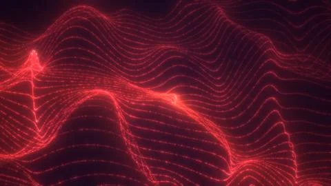 Intense red glowing waves forming smooth flowing digital lines across a dar.. Stock Illustration