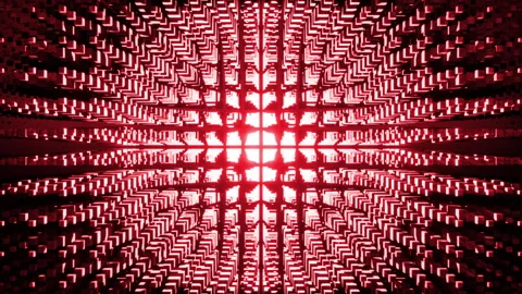 An intense red hi tech background with a powerful moving wall of boxes creating Stock Footage 318374653