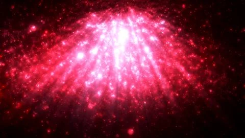 Intense red light burst with glowing bokeh particles background Illustrazione stock