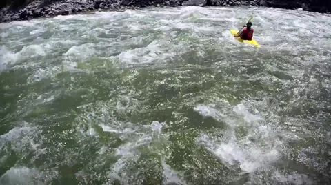Intense River Rapids with a Kayaker paddling hard Stock Footage 41774043