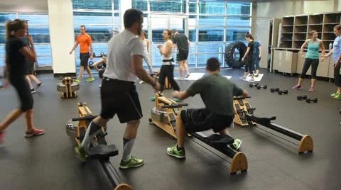 Intense Rotating Workout Class Stock Footage 21425379