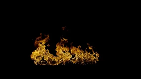 Intense row of computer-generated flames against black background looping Stock Footage 302474470