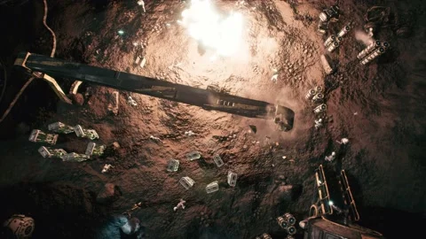 Intense sci-fi combat: robots invade and destroy Stock Footage 139638004