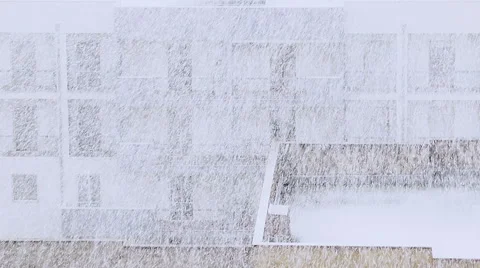 Intense snow. Falling from window snowflakes, blizzard with city view Stock Footage 59162454