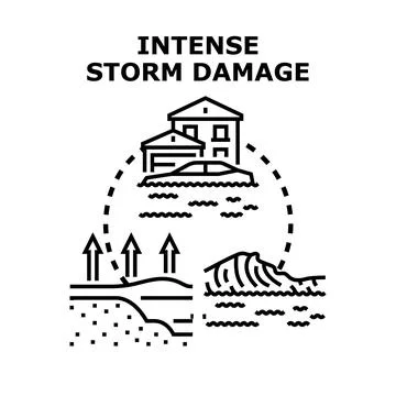 Intense storm damage causing property flood catastrophe Stock Illustration