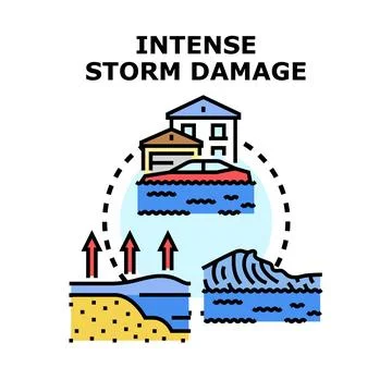 Intense storm damage causing property flood catastrophe Stock Illustration