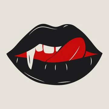 Intense Vampire Lips with Fangs. Illustrazione stock