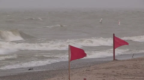 Intense waves rolling in and breaking during storm with hurricane force winds Stock Footage 40303612