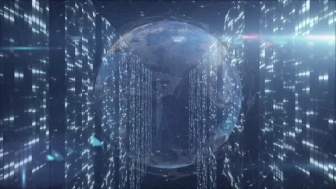 Intensifying data streams initiating translucent globe growth for tech demo Stock Footage 333967501
