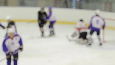 Intensive attack of rival team in hockey match and goaltender defend 库存影片 75964039
