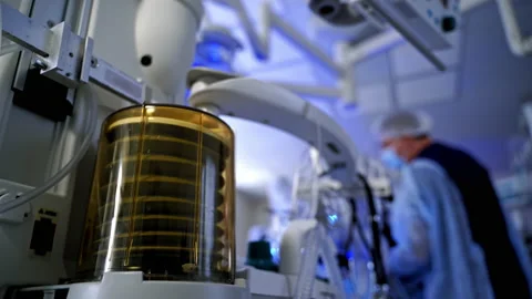 Intensive care emergency room with artificial lung ventilation monitor Stock Footage 143348261