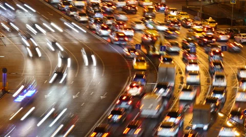 Intensive traffic on crossroad, timelapse Stock Footage 57232316