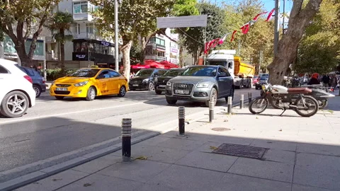 Intensive traffic at the weekend in Bagdat Street in Istanbul Stock Footage 132812488