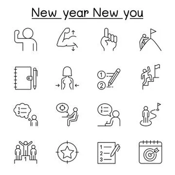 Intention &amp; Planing icon set in thin line style Stock Illustration