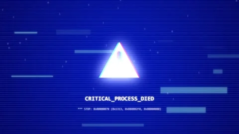 Intentional distortion. Blue Computer Error Screen with Critical Process Stock Footage 340014066