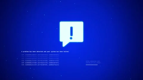Intentional distortion. Blue screen system failure with glowing warning Stock Footage 340014087