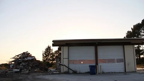 Intentional shaky shot of building half torn down Stock Footage 95112800