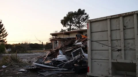 Intentional slight shaky shot of trash and construction area Stock Footage 95114379