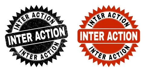 INTER ACTION Black Rosette Stamp with Grunged Surface Stock Illustration