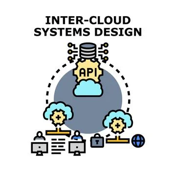 Inter cloud systems design connecting multiple cloud services Stock Illustration