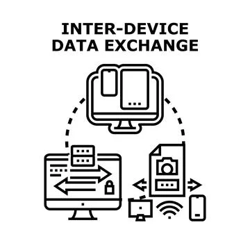 Inter device data exchange technology concept Illustrazione stock