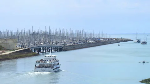 Inter Iles boat leaving the Old Port of La Rochelle, France Stock Footage 241428426