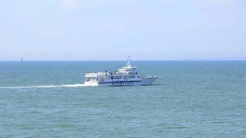 Inter Iles boat sailing on the Atlantic Ocean off Saint-Martin-de-Ré, France  Stock Footage 244325214