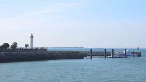 Inter Iles boat sailing on the Atlantic Ocean off the port of Saint-Martin-de-Ré Stock Footage 244325219