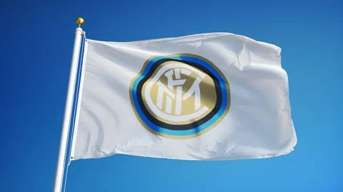 Inter Milan flag waving in slow motion against blue sky, editorial animation. Stock Footage 93699137