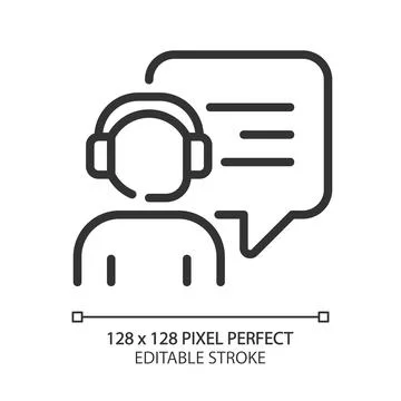 Interact with call centre operator pixel perfect linear icon 스톡 일러스트