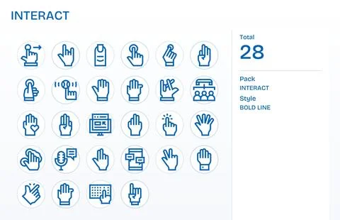 Interact Professional Vector Set with 28 Bold Line Grid Fitted 128x128 Icons Illustrazione stock