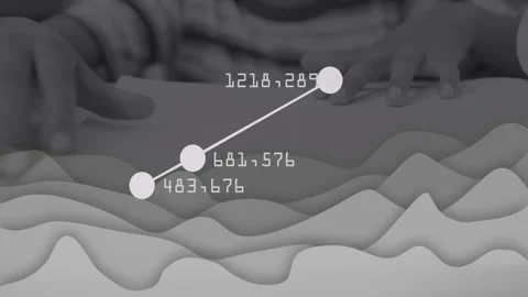 Interacting with animation of abstract data visualization and numerical overlay Stock Footage 303441743