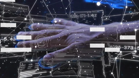 Interacting with animation of futuristic data, hand exploring digital interface Stock Footage 305731191