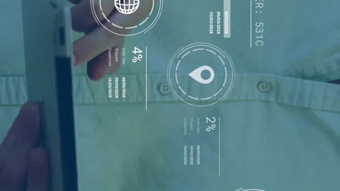 Interacting with digital data analytics, person using tablet screen for Stock Footage 313297093