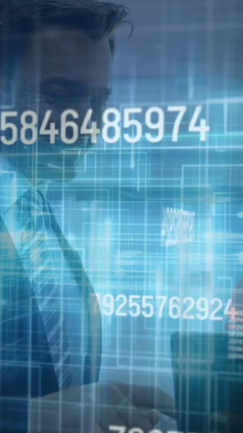 Interacting with digital data overlay, business professionals analyzing numbers Stock Footage 319157452