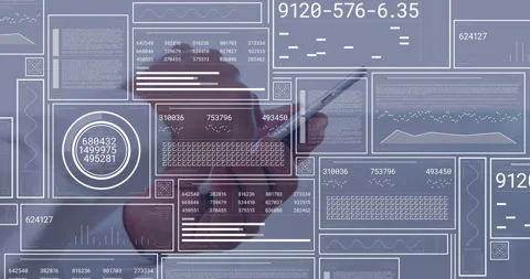 Interacting with digital interface, hand exploring animation of complex data Stock Footage 306240851