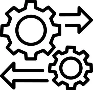 Interacting gear wheels with loop arrows icon Stock Illustration