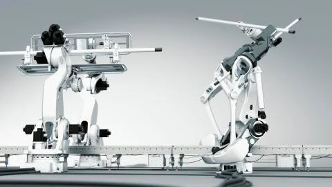 Interacting Industrial Robots Stock Illustration