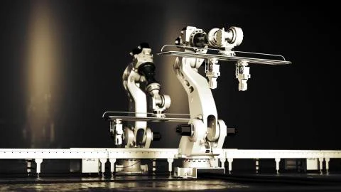 Interacting Industrial Robots Stock Illustration