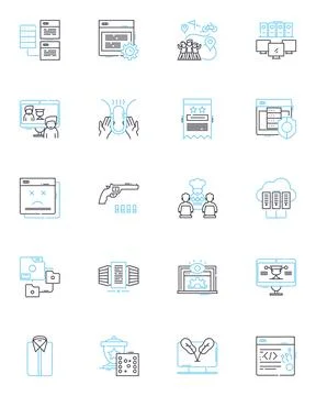 Interacting linear icons set. Communicating, Engaging, Collaborating, Relating Stockillustratie