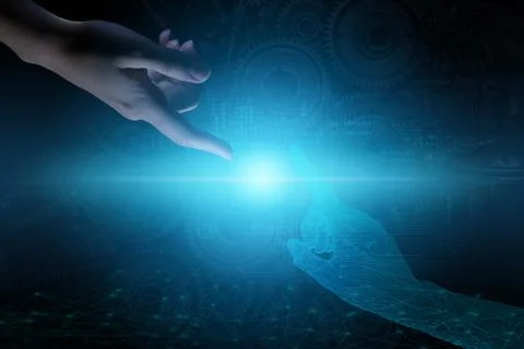 Interaction of advanced science technologies with humanity for globalization Stock Photos