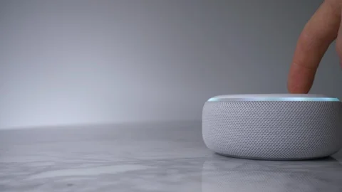 Interaction with Alexa Smart Home Device. Stock Footage