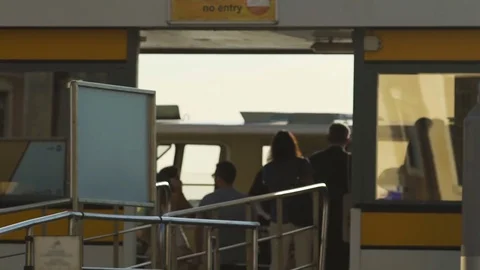 Interaction between passengers waiting of watertaxi with people getting of boat Stock Footage 77965699