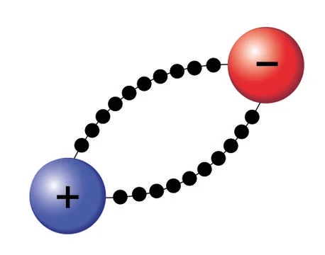 Interaction between two oppositely charged ions Stock Illustration
